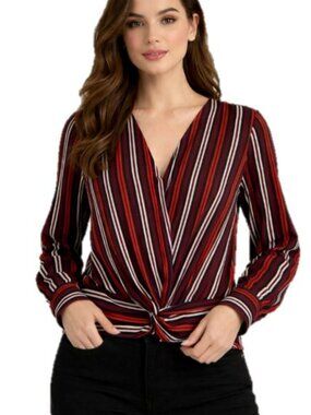 Express Blouse Size Large Striped V-Neck Top Knot Front Women’s Career Shirt